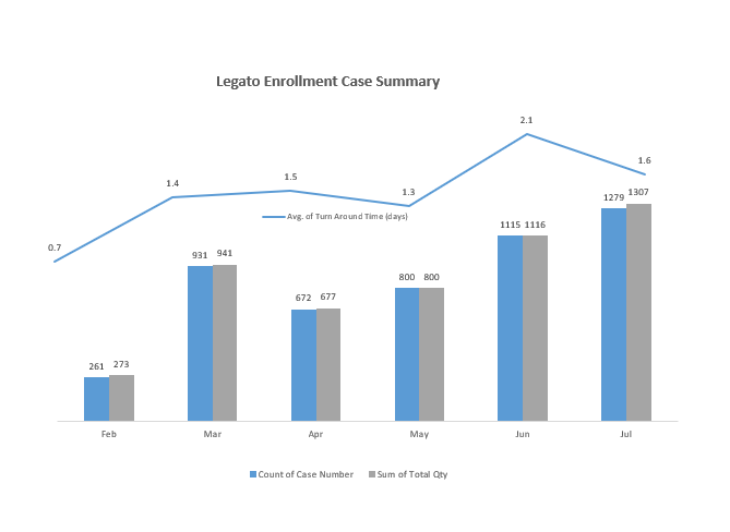 Excel case summary chart, original portfolio work sample